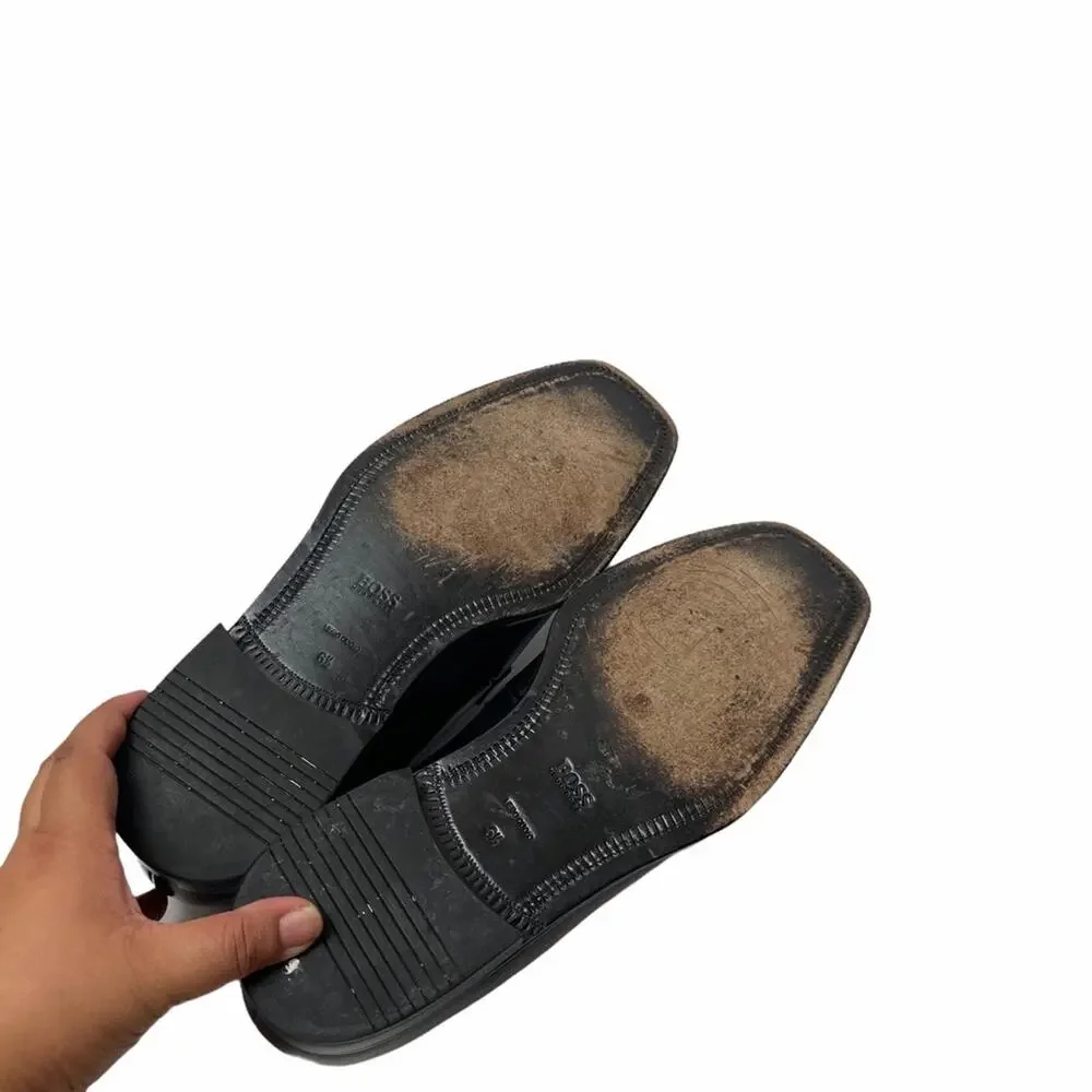 Hugo Boss Leather Loafers with Buckle Detail Black 6.5 Men's